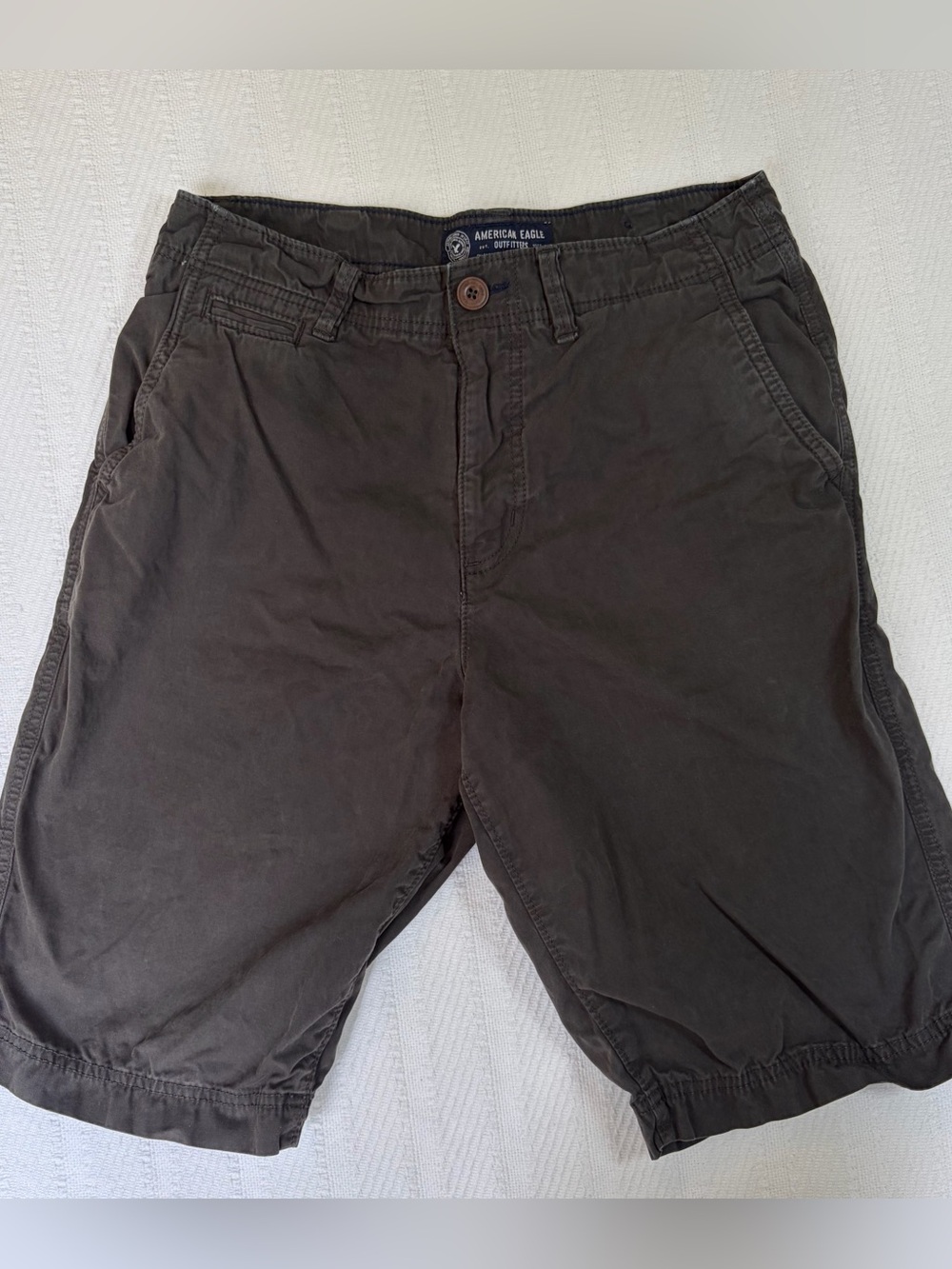 American Eagle Men’s Shorts 30 Longer Length Chino Charcoal Flat Front Cotton